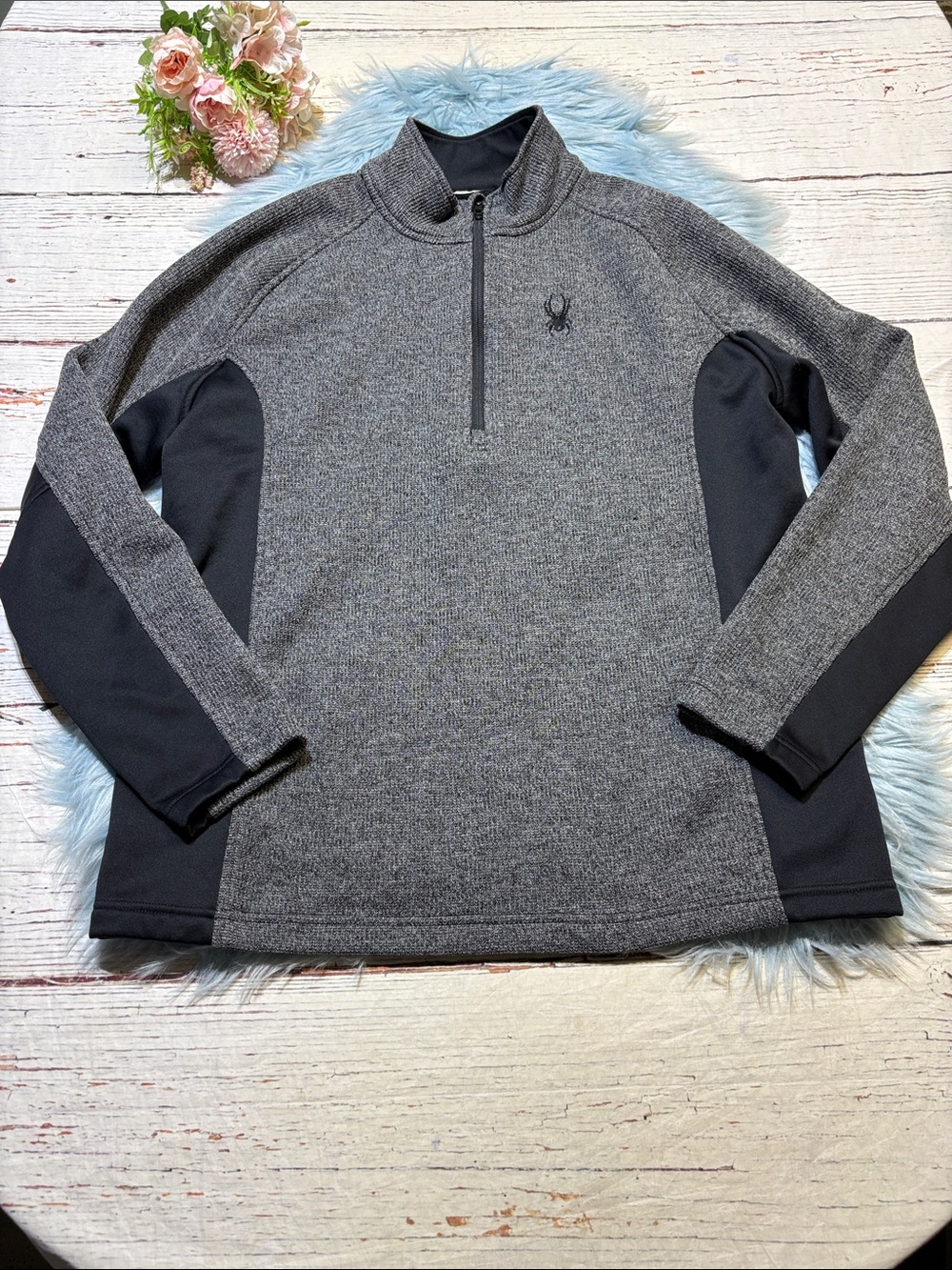 Spyder Men’s Gray and Black Quarter-Zip Performance Pullover sz XL